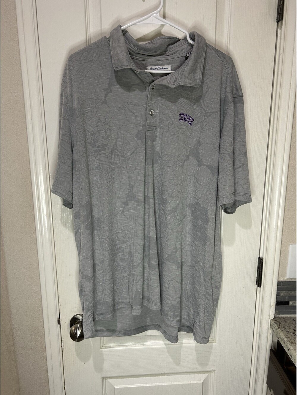 Tommy Bahama Texas Christian University TCU Miramar Bloom Polo Hawaiian Grey